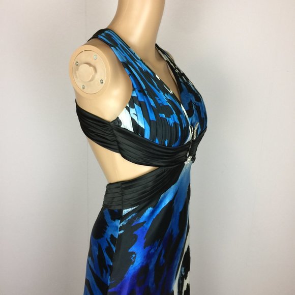 Cache Maxi Dress Size 2 Womans Blue Black Satin Open Back Cut Out Evening Y2K - Picture 4 of 15